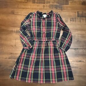 Crewcuts Girls Plaid Dress Size 7 Long Sleeve Button Front Ruffle Neck